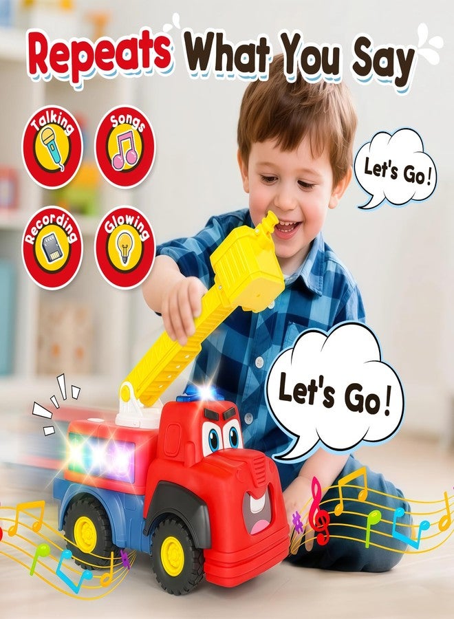 Hieoby Interactive Talking Fire Truck Toy for Toddlers 1-3, Musical Toy with Realistic Sirens & Sounds & Lights, Recording Repeating Learning Toy, Car Toddler Toys for 2 Year Old Boy Girl Birthday Gifts - Image 2
